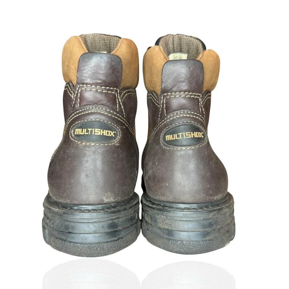 Wolverine Multishox Leather Work Boots 04428 Size 8.5‎ Brown Lace-Up Made In USA